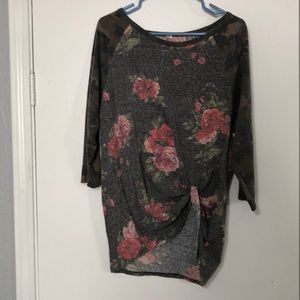 Knotted baseball T with roses and military accent